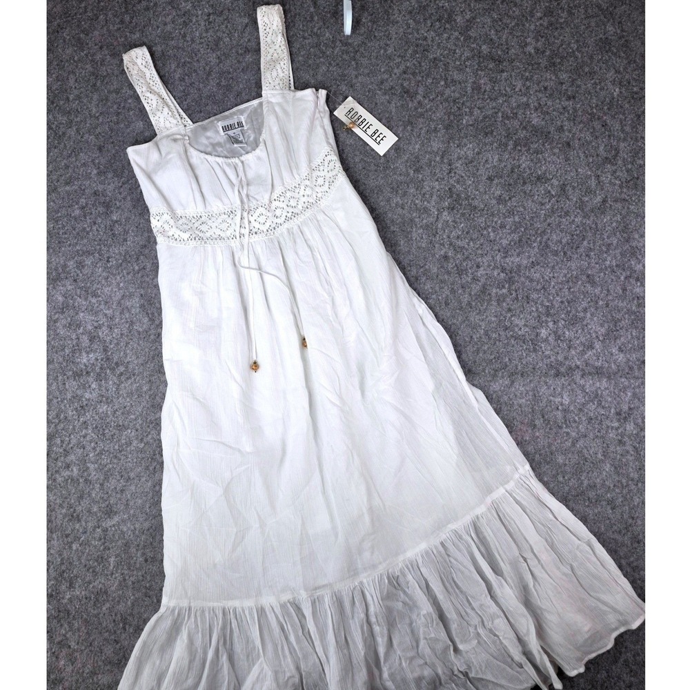 VTG Maxi Dress White Crochet Lace Cotton Boho Cottagecore Ruffle Girly Fairy‎ 12